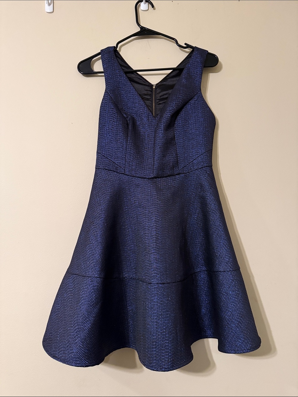 Express Navy/Purple Textured Fit & Flare Dress